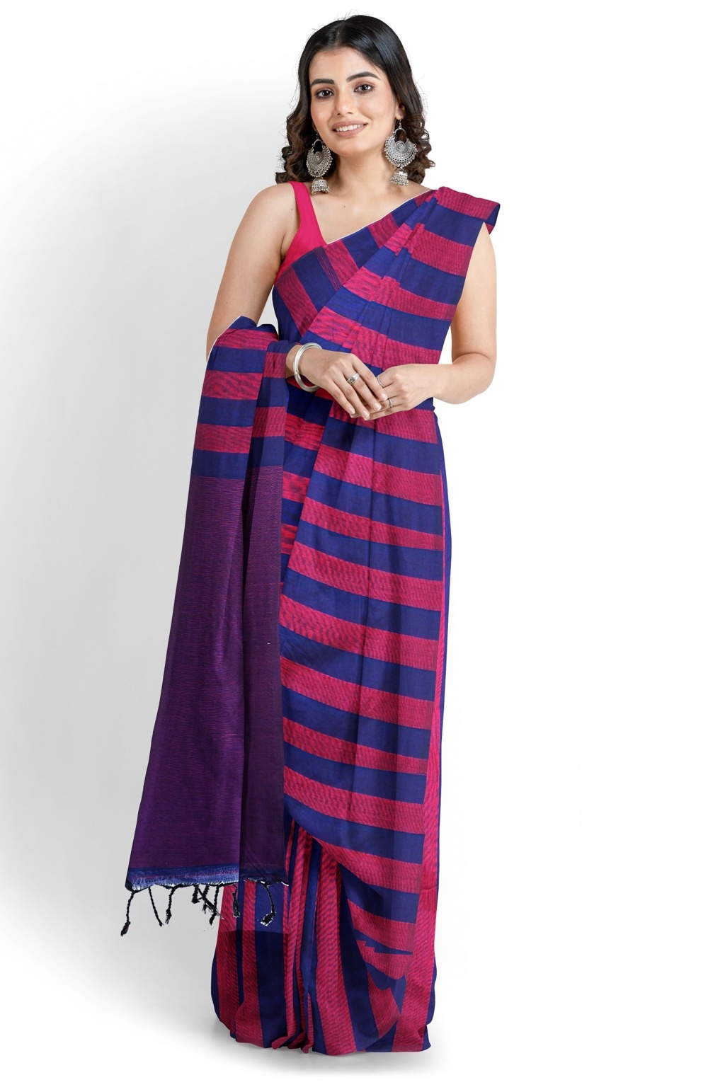 Maroon Blue Pure Cotton Tejal Hand Loom Saree (1198)